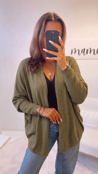 leichter Feinstrick Cardigan, offen / khaki Art. 15473