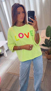 oversize kurzarm Sweater " LOVE " / neon limette Art. 15272