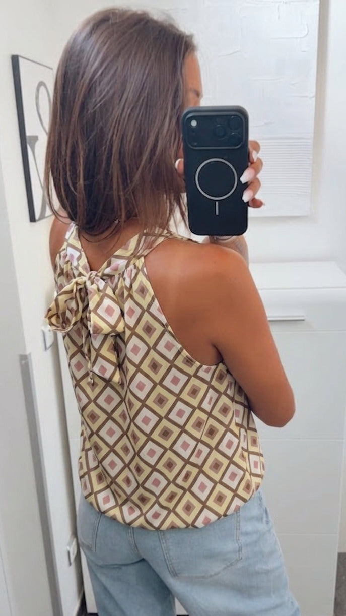 MOD PRINT ärmelloses Top / gelb - rosa - beige - taupe Art. 15739