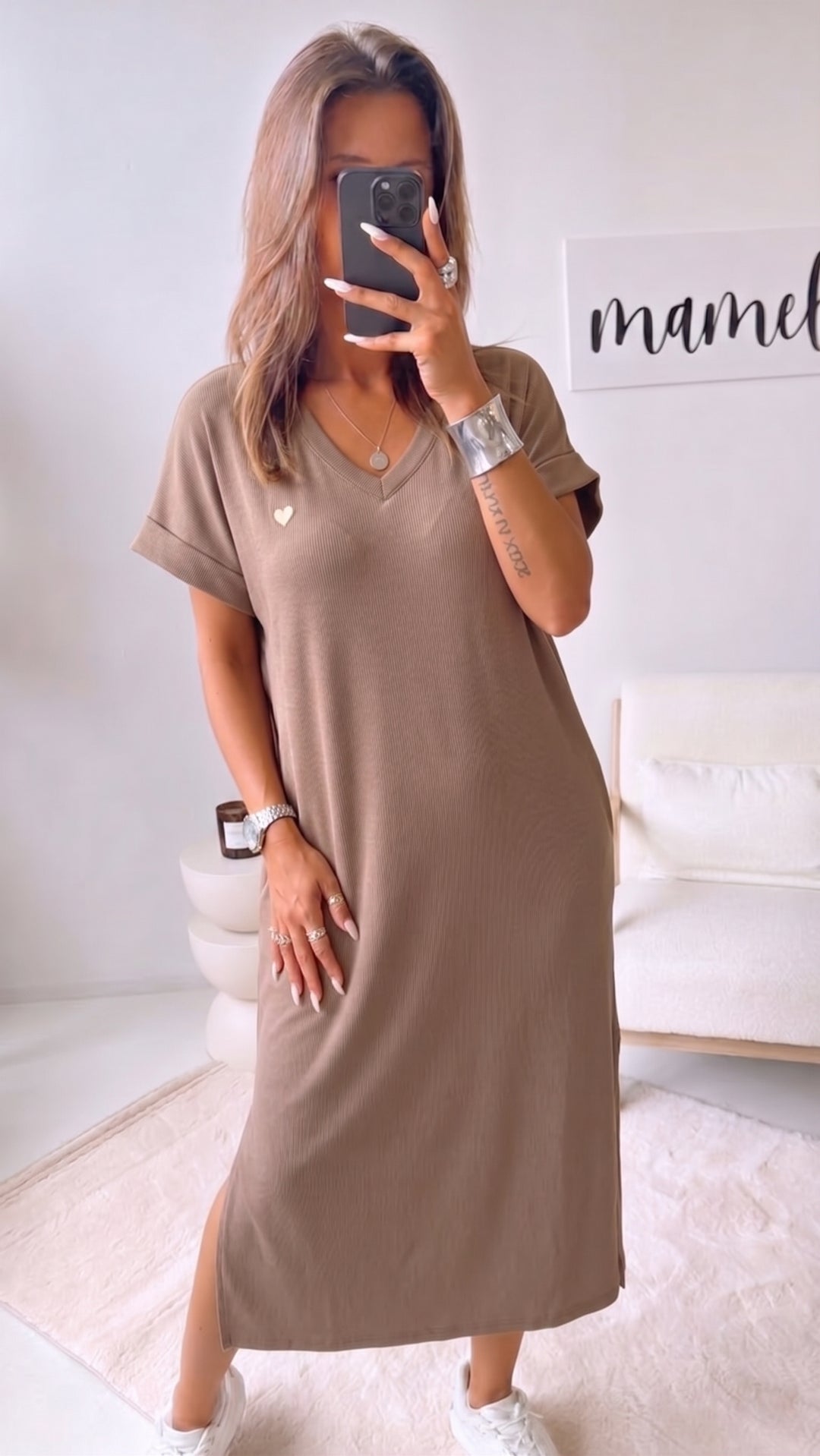 HERZ Maxi T-shirt Kleid " Softline " / taupe Art. 15798