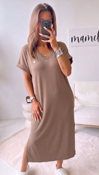 HERZ Maxi T-shirt Kleid " Softline " / taupe Art. 15798