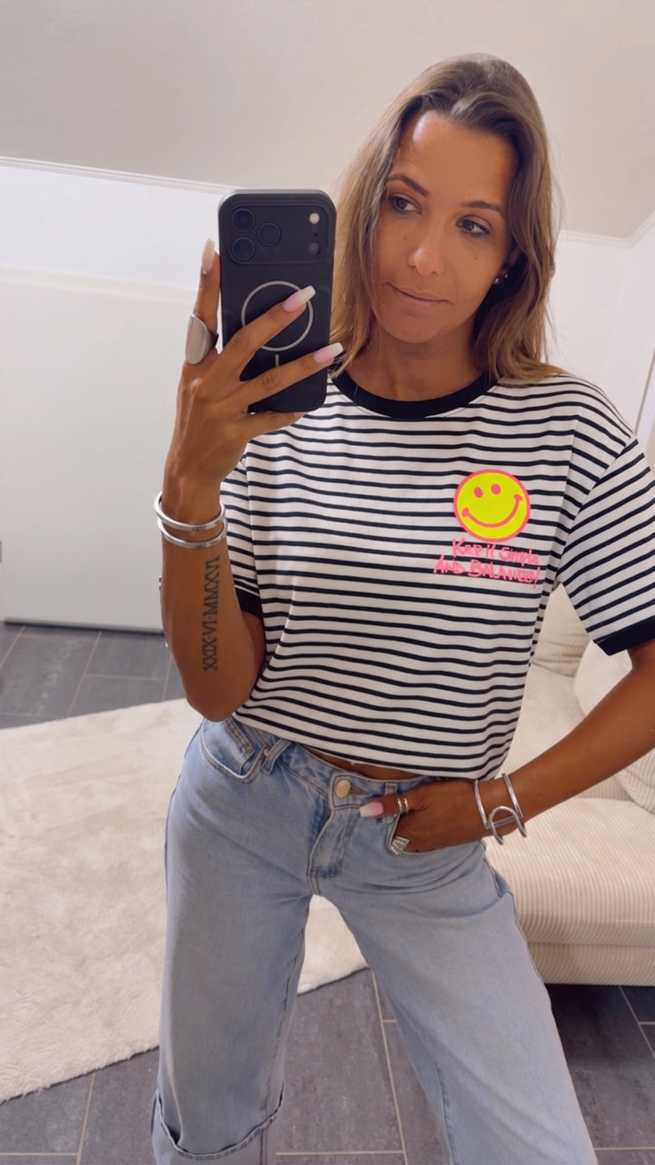 STREIFEN Smiley Shirt " Keep It Simple " / weiss - marine blau Art. 15547
