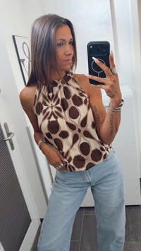 BOHO SPIRIT ärmelloses Top / weiss - braun - beige Art. 15732