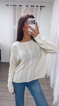 Leichter Basic Strick Pullover / creme Art. 15608