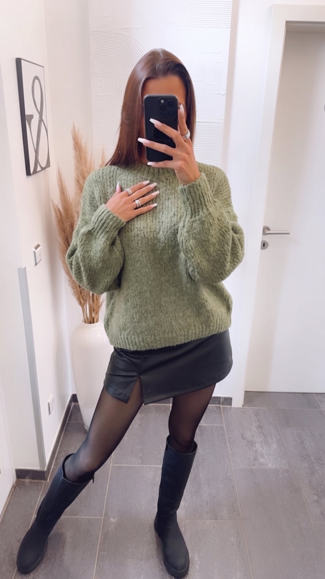 Strick Pullover mit höherem Rundausschnitt / soft khaki Art. 16201