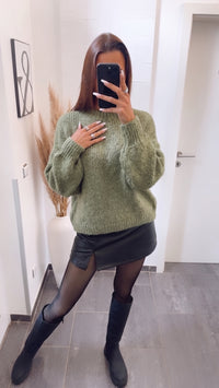 Strick Pullover mit höherem Rundausschnitt / soft khaki Art. 16201