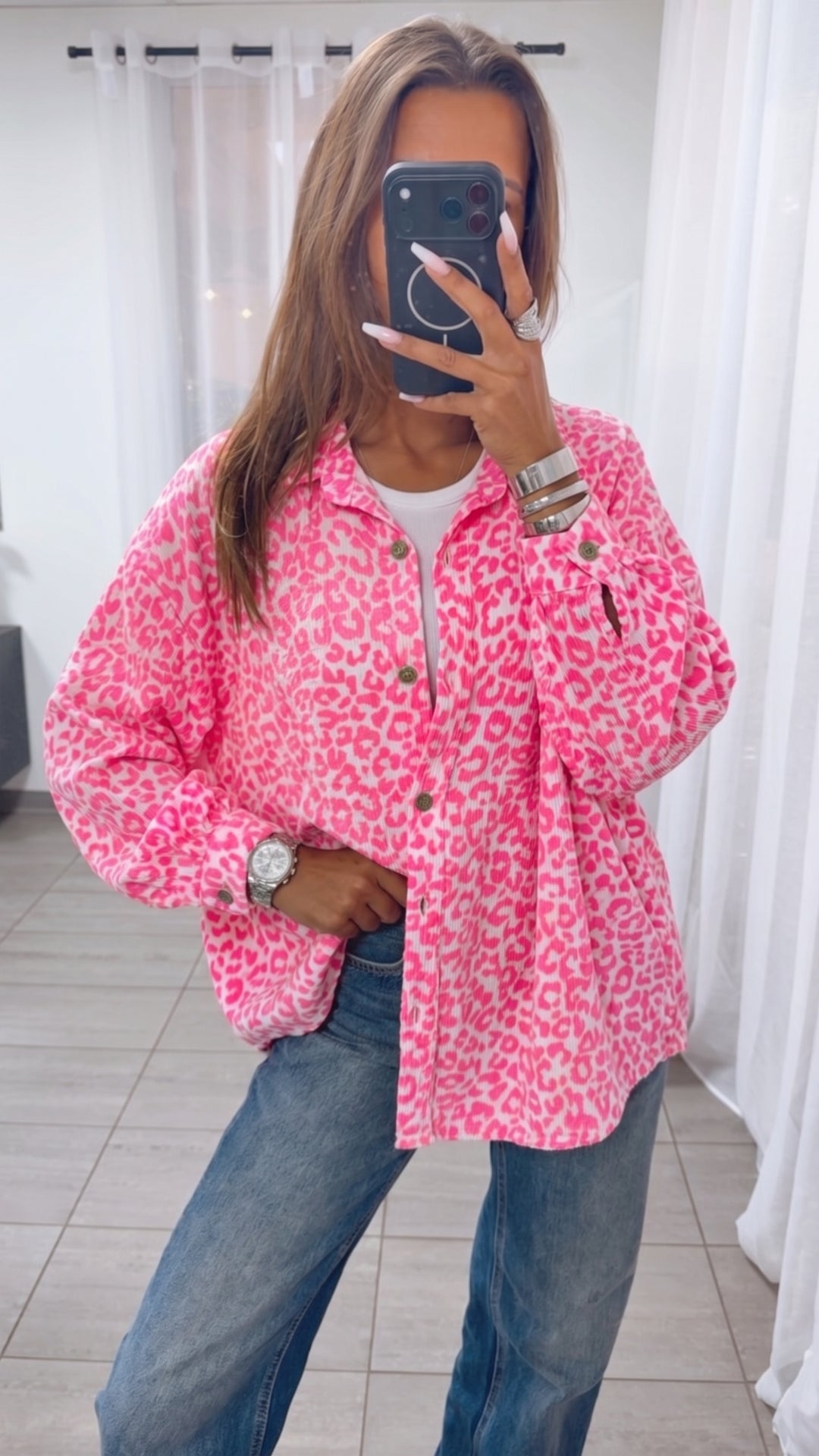 LEO KURZE Oversize Musselin Bluse / weiss - neon pink Art. 13763