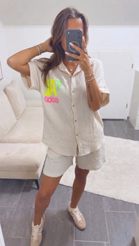 MUSSELIN Kurzarm Bluse " It´s all good " / creme Art. 15769