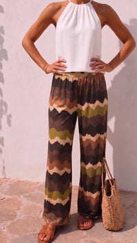 HORIZONT Palazzo Hose / grün - schwarz - braun - beige Art. 15581