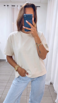 Oversize Vokuhila Shirt mit Patch / creme Art. 15938
