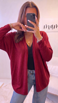 leichter Feinstrick Cardigan, offen / dunkel rot Art. 16023