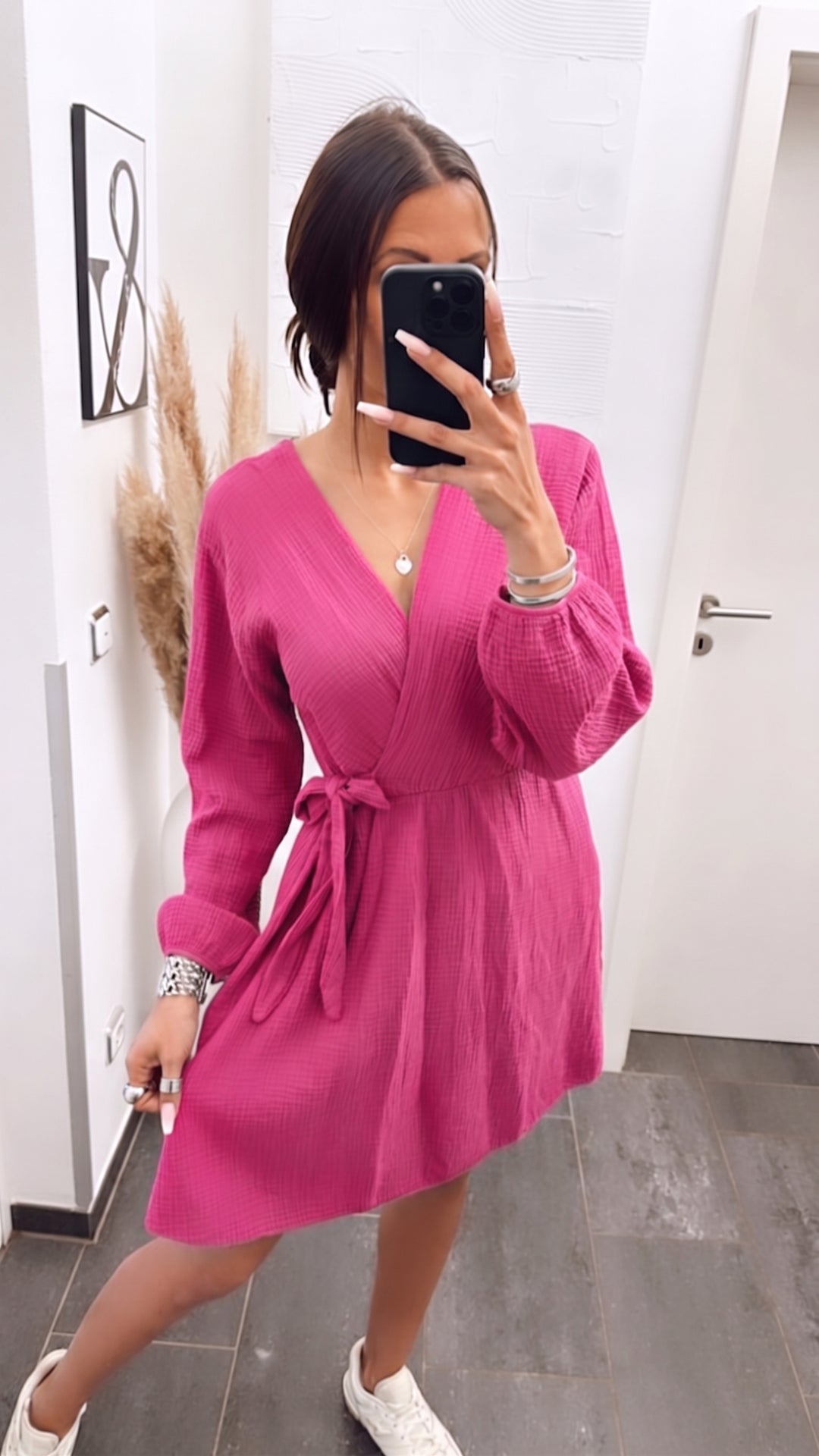 Musselin Kleid in Wickeloptik / pink Art. 16077