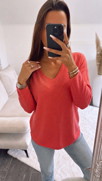 Leichter, super weicher Pullover, V-Ausschnitt / coral Art. 16105