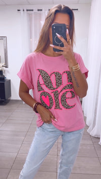 T-Shirt Leo Print "amore" / pink - neon pink Art.15604