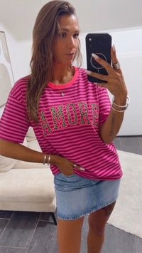 STREIFEN Shirt " Leo AMORE " / beere - neon pink Art. 15812