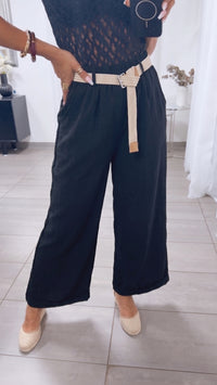 lange Sweat Hose mit geflochtenem Gürtel / schwarz Art. 15854