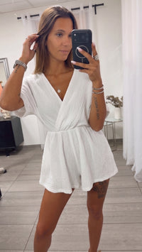 KURZE ARME kurzer Musselin Jumpsuit / weiss Art. 15264
