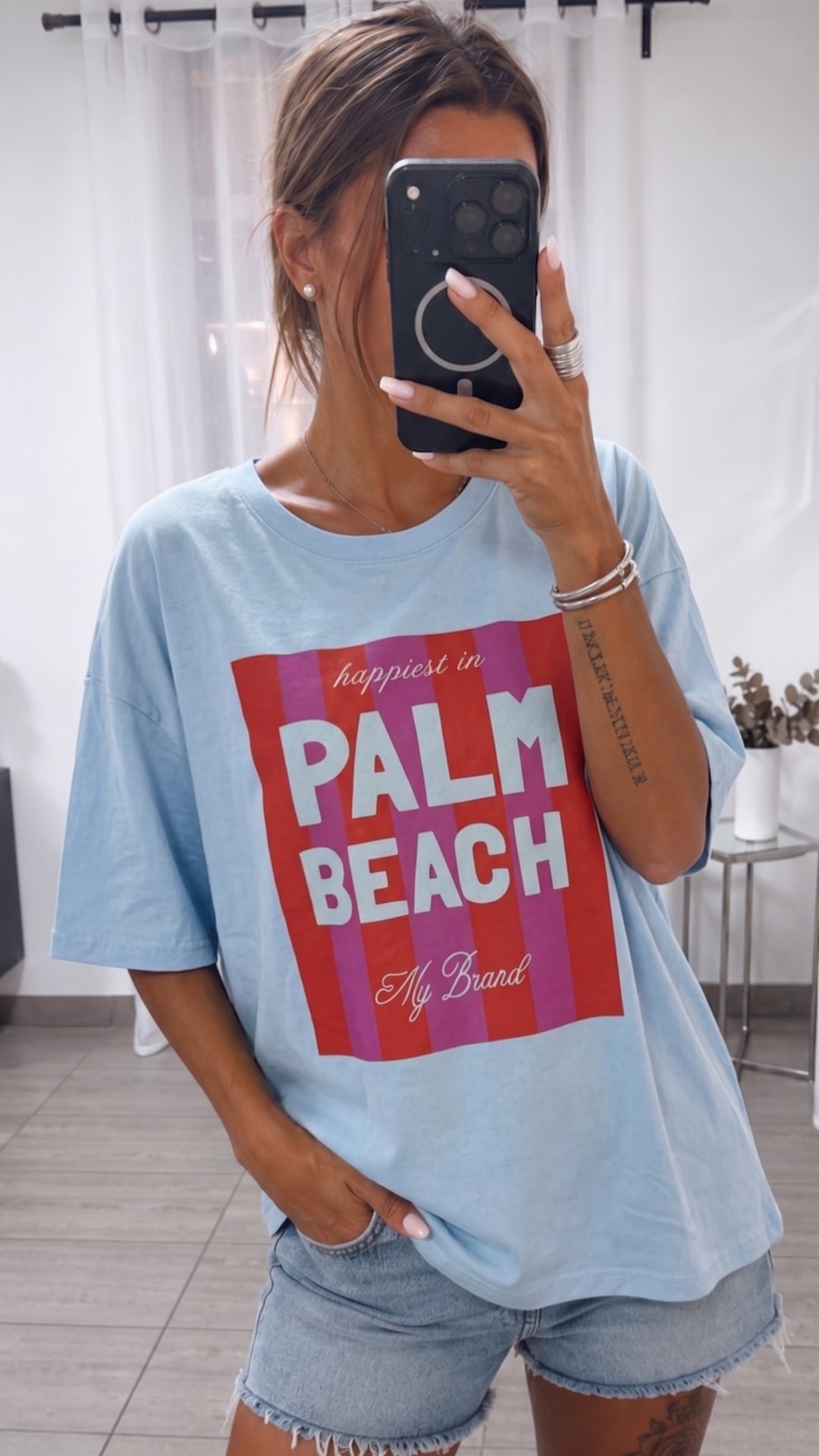 Oversize Shirt " PALM " / hell blau Art. 15801