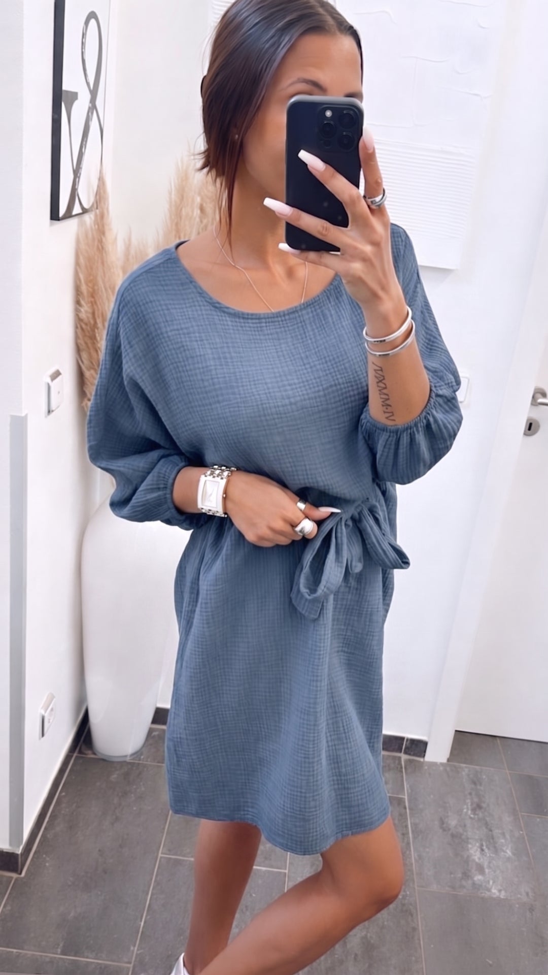 Musselin Kleid mit 3/4-Ärmel / denim blau Art. 14550