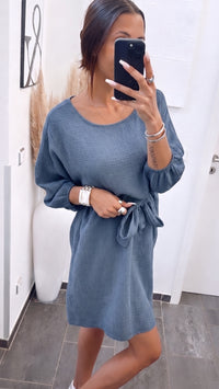 Musselin Kleid mit 3/4-Ärmel / denim blau Art. 14550