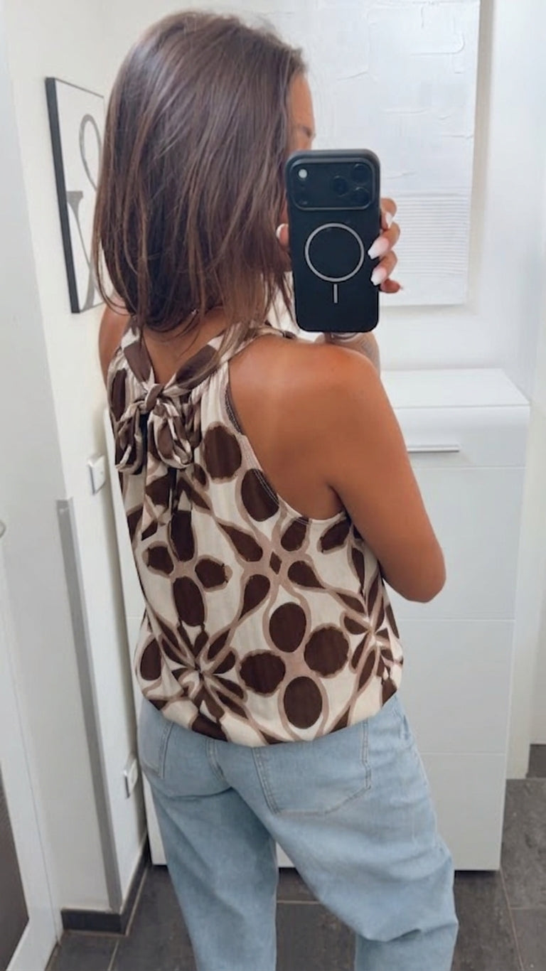 BOHO SPIRIT ärmelloses Top / weiss - braun - beige Art. 15732