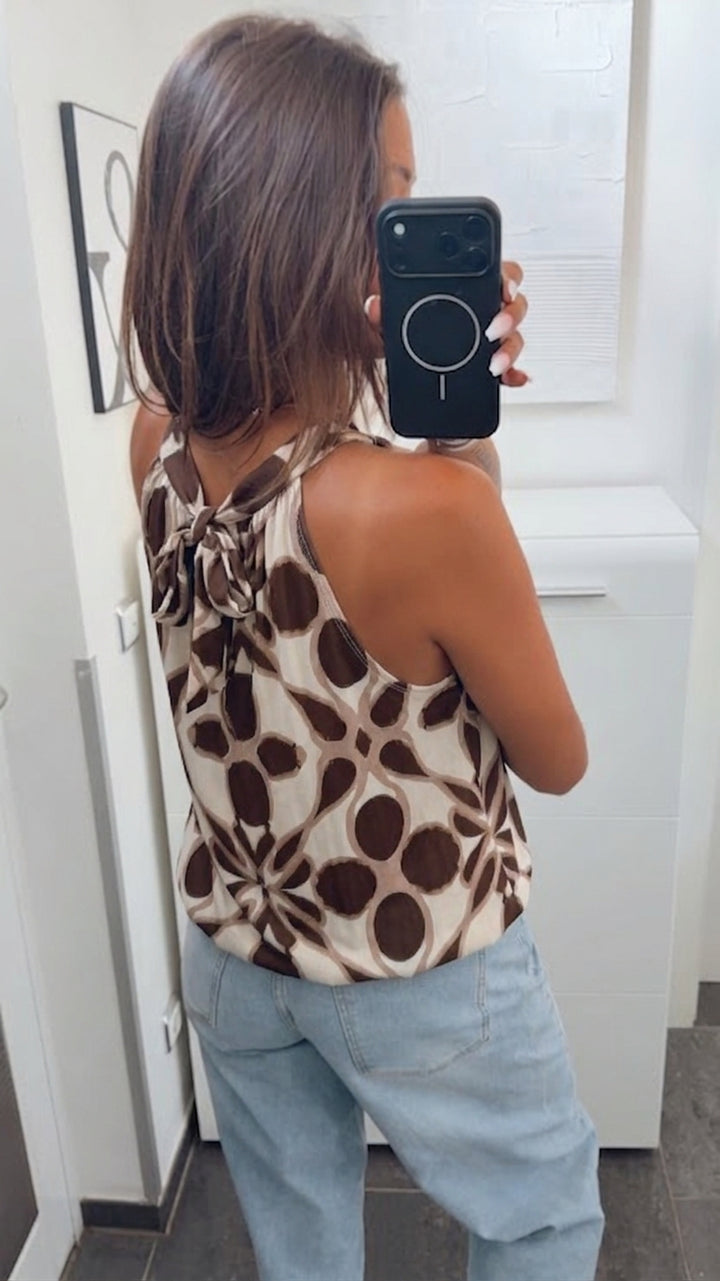 BOHO SPIRIT ärmelloses Top / weiss - braun - beige Art. 15732