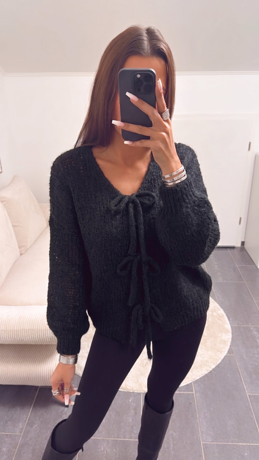 Wende Strick Cardigan zum schnüren / schwarz Art. 16202