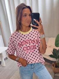 PUNKTE Shirt " Sunday Club " / rosa - schwarz - soft gelb Art. 15841