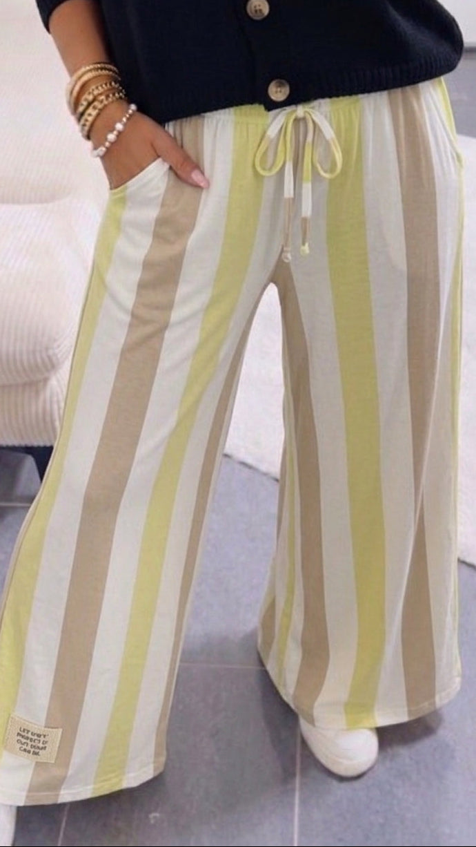 Softe STREIFEN Stoff Hose / soft gelb - beige - weiss Art. 15795