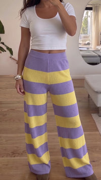 STREIFEN leichte Strick Hose / lila - gelb Art. 15561
