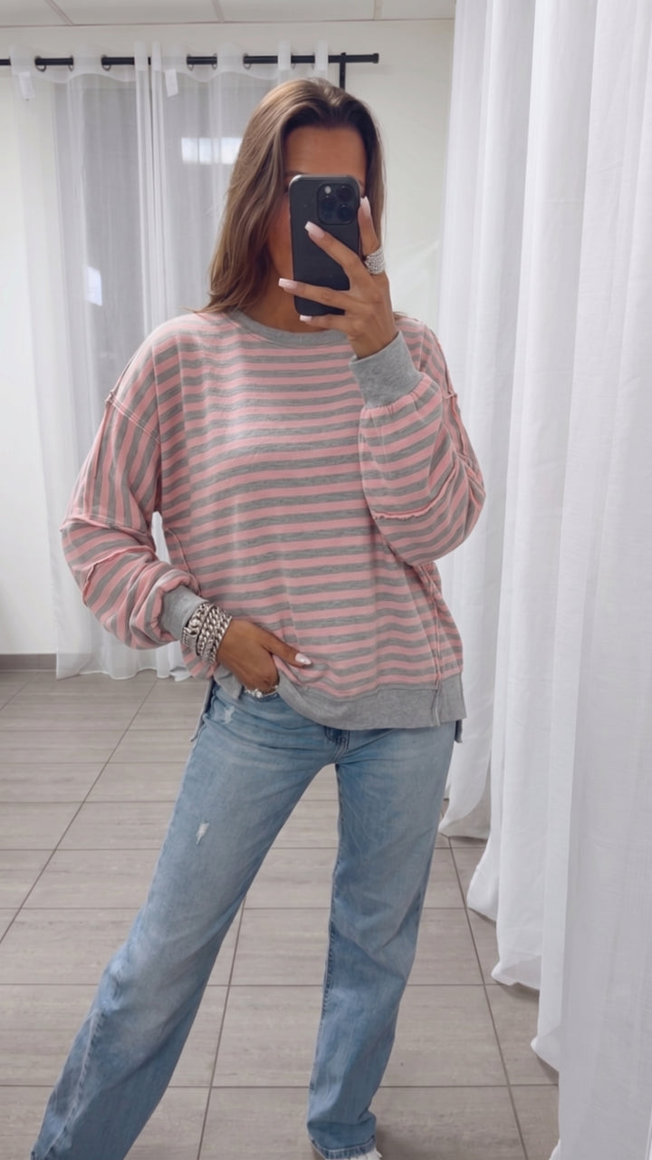 STREIFEN used - Look Sweater / hell grau - rosa Art. 15940