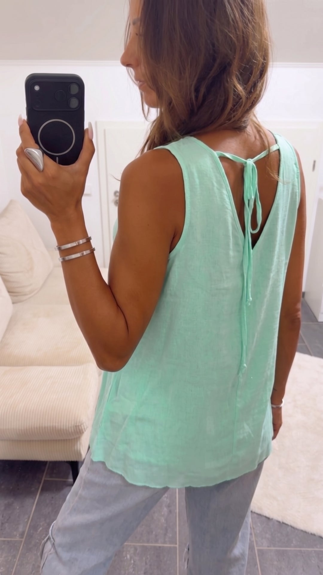 weites Blusen Top mit Bindedetail / mint Art. 15442