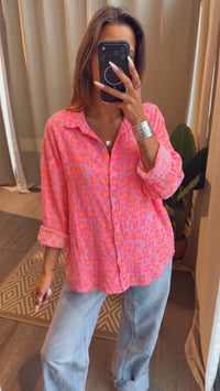 LEO BRUSTTASCHE Musselin Bluse / rosa - neon pink - neon orange Art. 15392