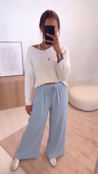 MUSSELIN lange Hose, schmaler Bund, ohne Taschen / hell blau Art. 16228