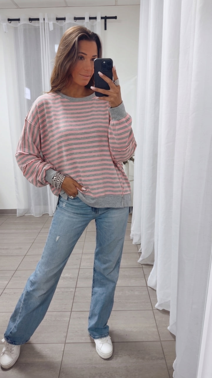 STREIFEN used - Look Sweater / hell grau - rosa Art. 15940