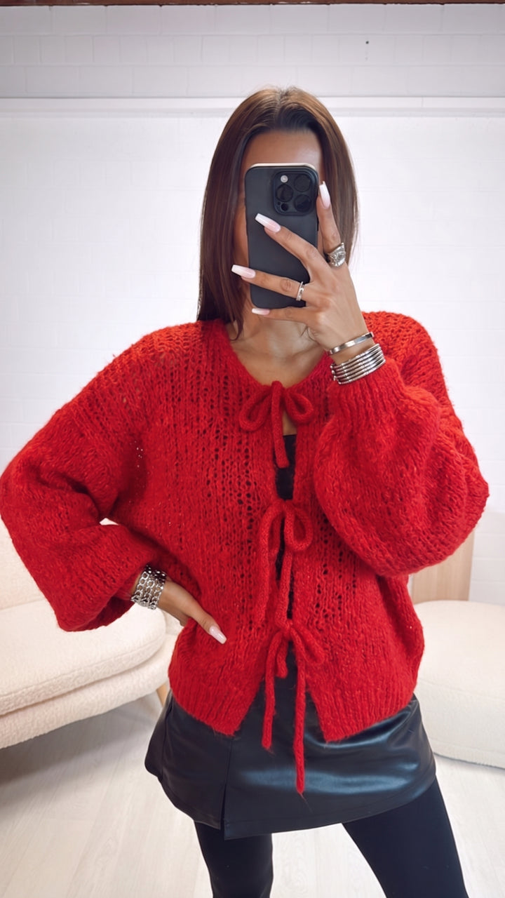 Wende Strick Cardigan zum schnüren / rot Art. 16203