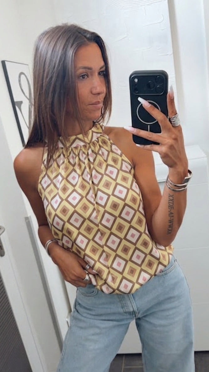 MOD PRINT ärmelloses Top / gelb - rosa - beige - taupe Art. 15739