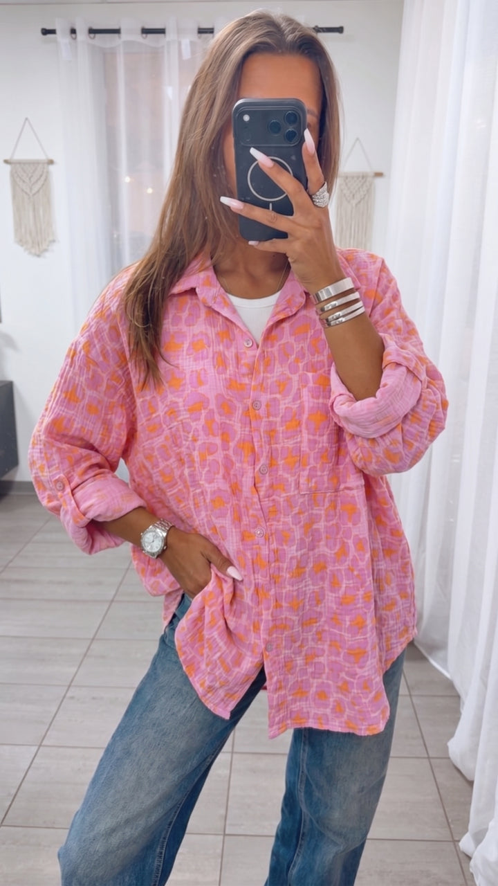 LEO BRUSTTASCHE Musselin Bluse / rosa - orange - flieder Art. 15393