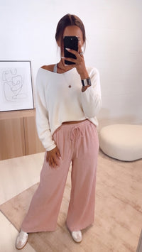 MUSSELIN lange Hose, schmaler Bund, ohne Taschen / puder rosa Art. 16227