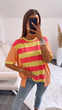 Streifen Mix Shirt / gelb - neon pink Art.15646