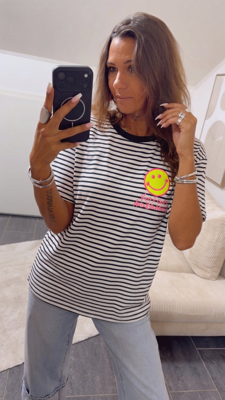 STREIFEN Smiley Shirt " Keep It Simple " / weiss - marine blau Art. 15547