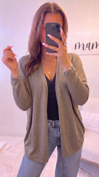 leichter Feinstrick Cardigan, offen / taupe Art. 16022