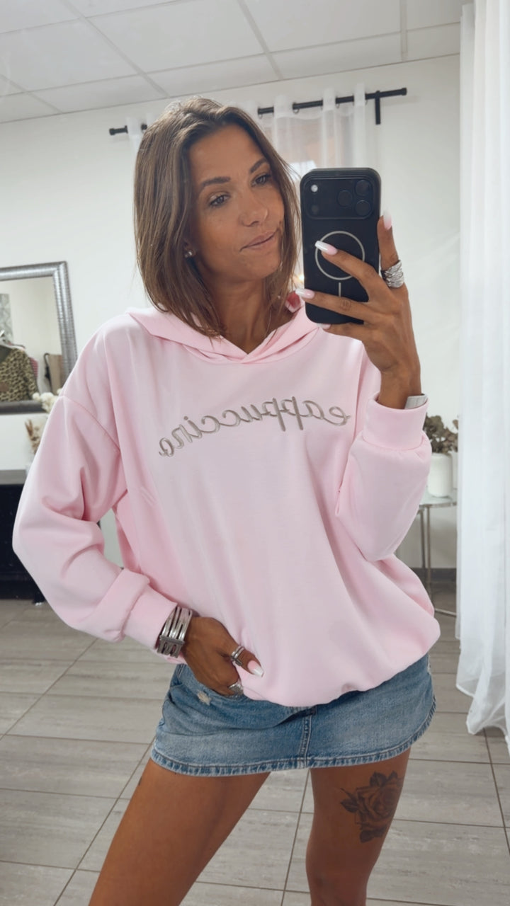 Leichter Butterstoff HOODIE "cappuccino" / rosa - grau Art.15130