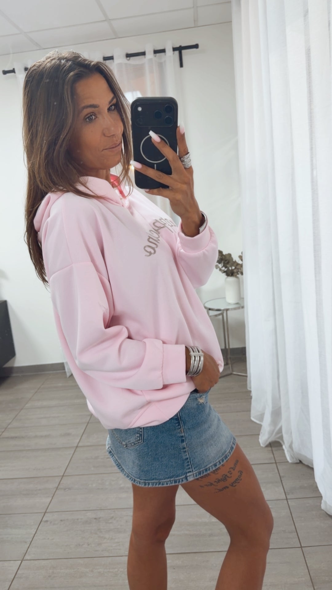 Leichter Butterstoff HOODIE "cappuccino" / rosa - grau Art.15130