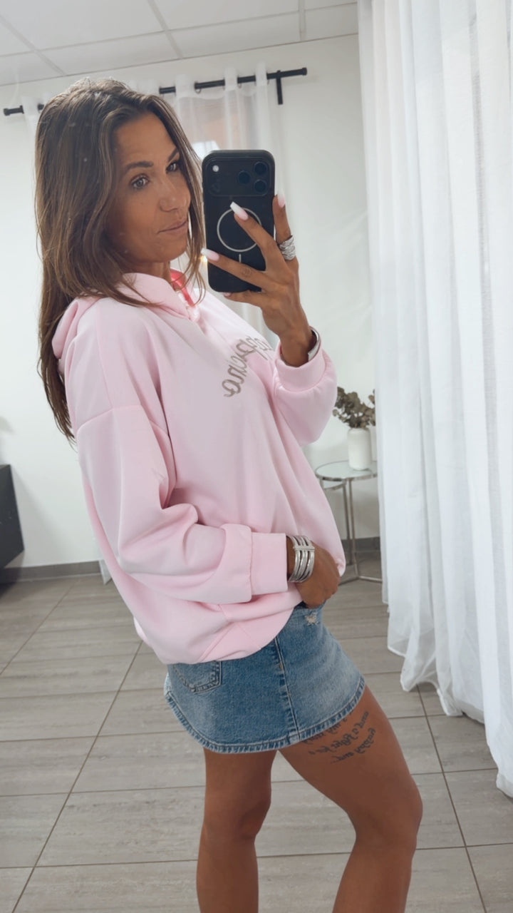 Leichter Butterstoff HOODIE "cappuccino" / rosa - grau Art.15130