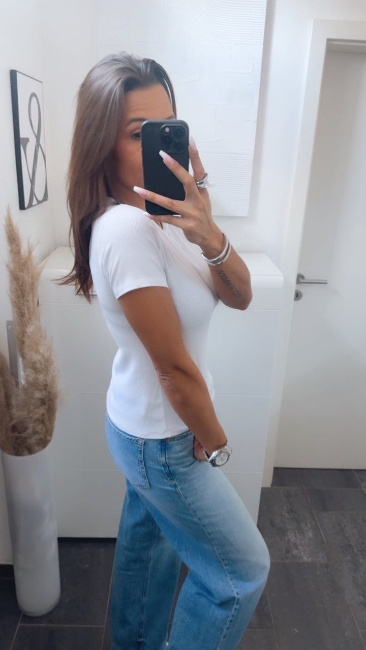 T-shirt in Ripp Optik / weiss Art. 12386