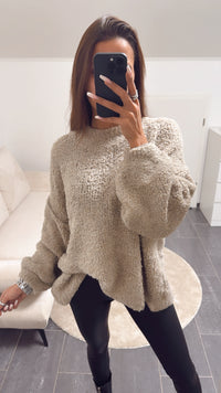 TEDDY Oversize Pullover mit hohem Ausschnitt / beige Art. 8131