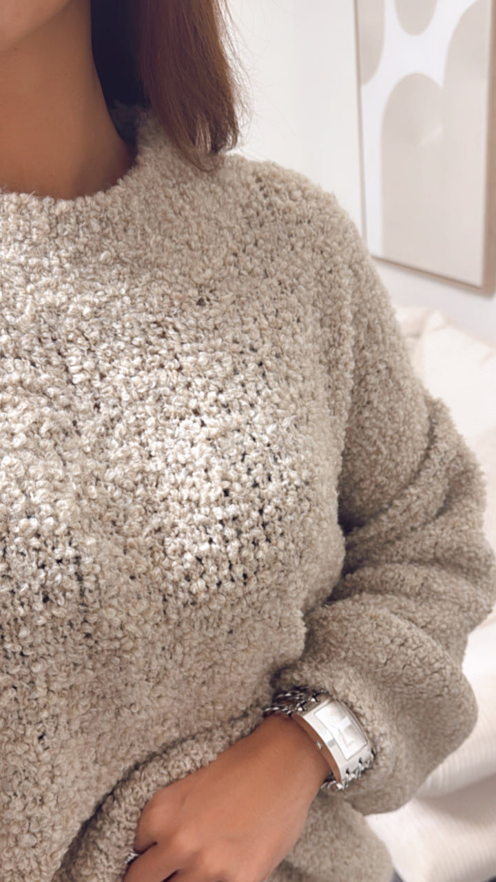 TEDDY Oversize Pullover mit hohem Ausschnitt / beige Art. 8131