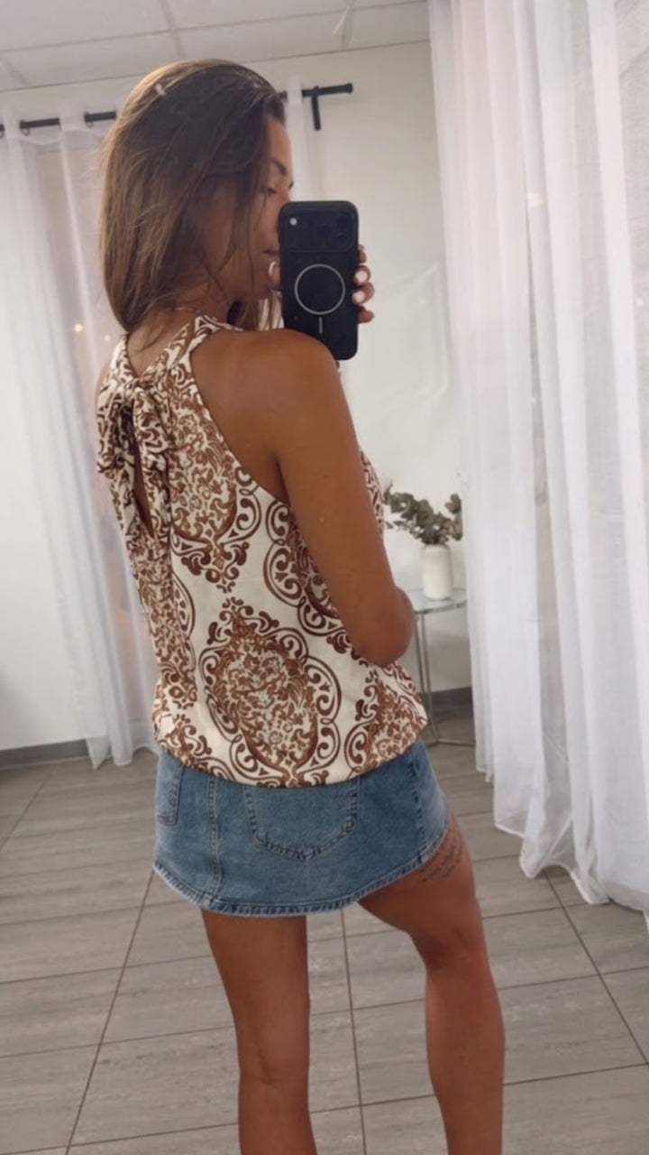 OPULENTES Muster ärmelloses Top / creme - beige - braun Art. 15327