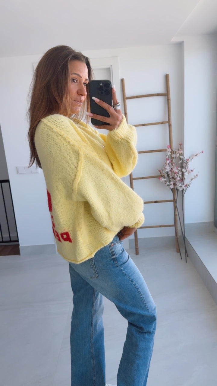 CHERRY Kuschel Cardigan mit goldenen Knöpfen / soft gelb Art. 14056